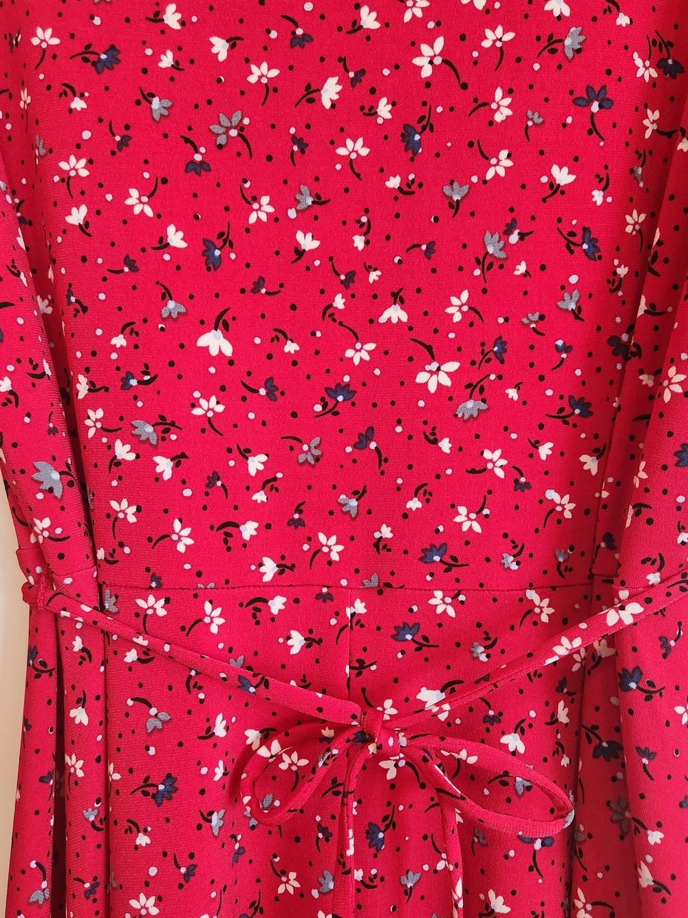 Banana Republic Red Long-Sleeve Floral Tie-Waist Dress Size L Cottagecore Flowy - Picture 5 of 12